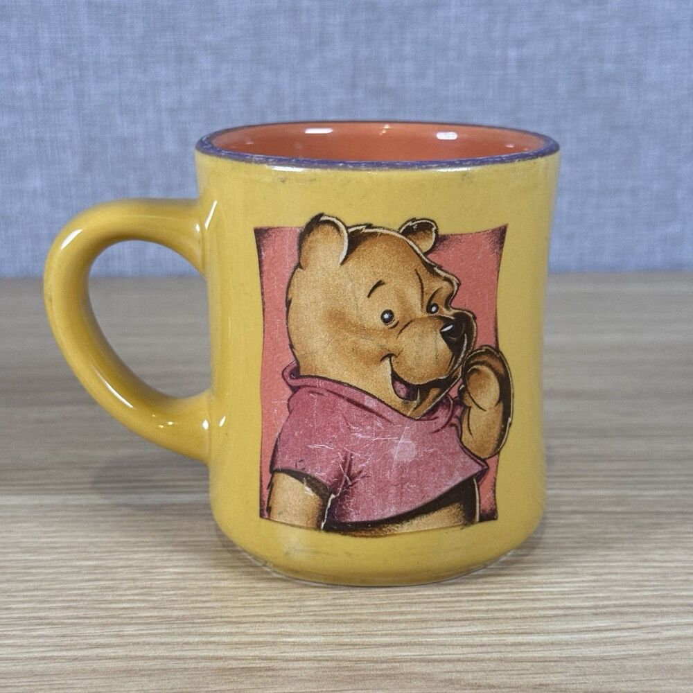 Winnie the Pooh drawing Yellow Orange Happy Pooh Diner style Coffee Mug Vintage